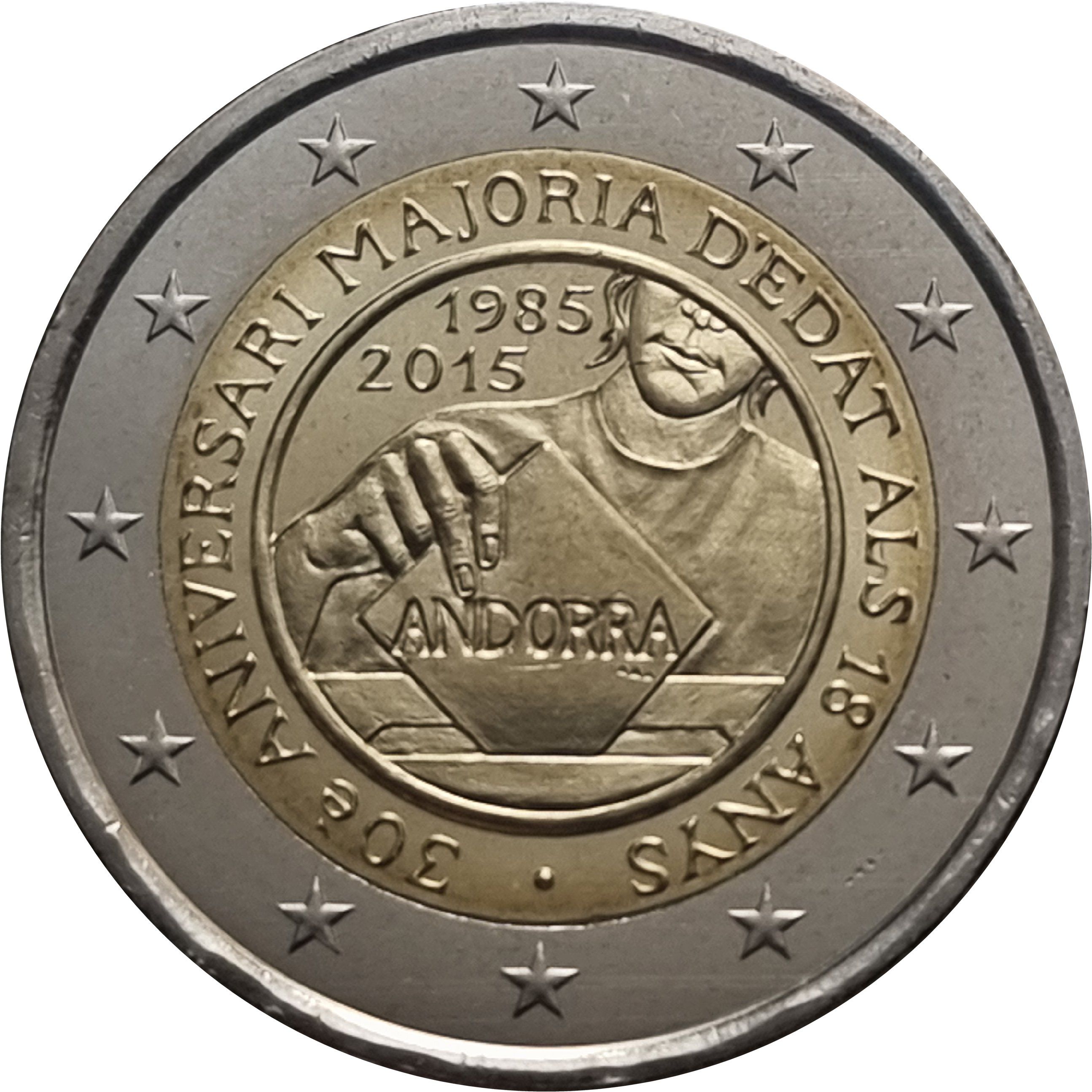 Andorra 2 euro 2015 — 30th anniversary of the Age of Majority at 18 years