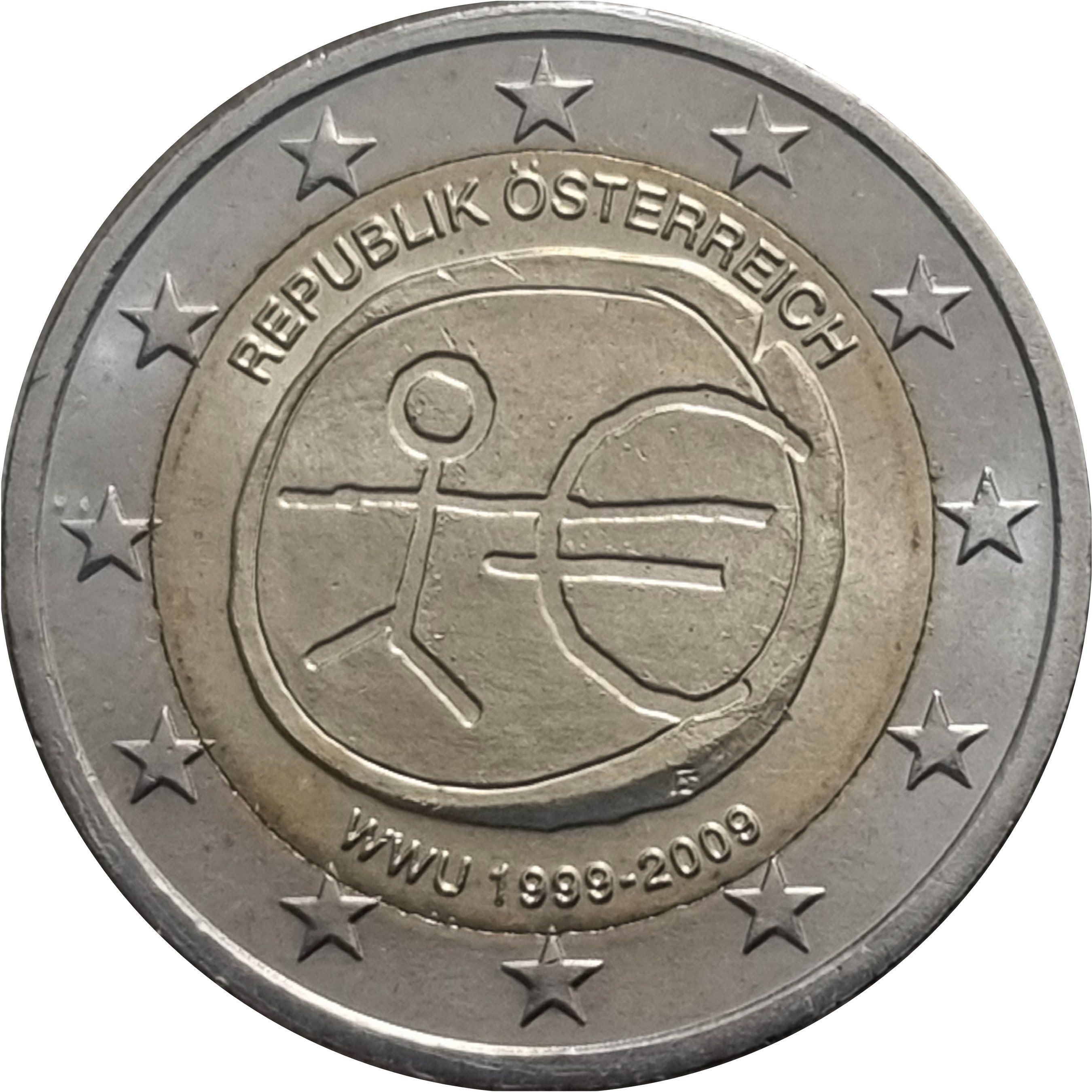 Austria 2 euro 2009 — 10th anniversary of Economic and Monetary Union