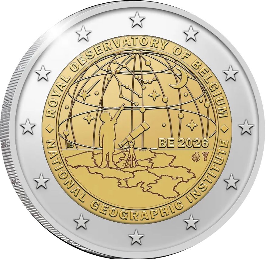 Belgium 2 euro 2026 — 50 years National Geographic Institute & 200 years Royal Observatory of Belgium