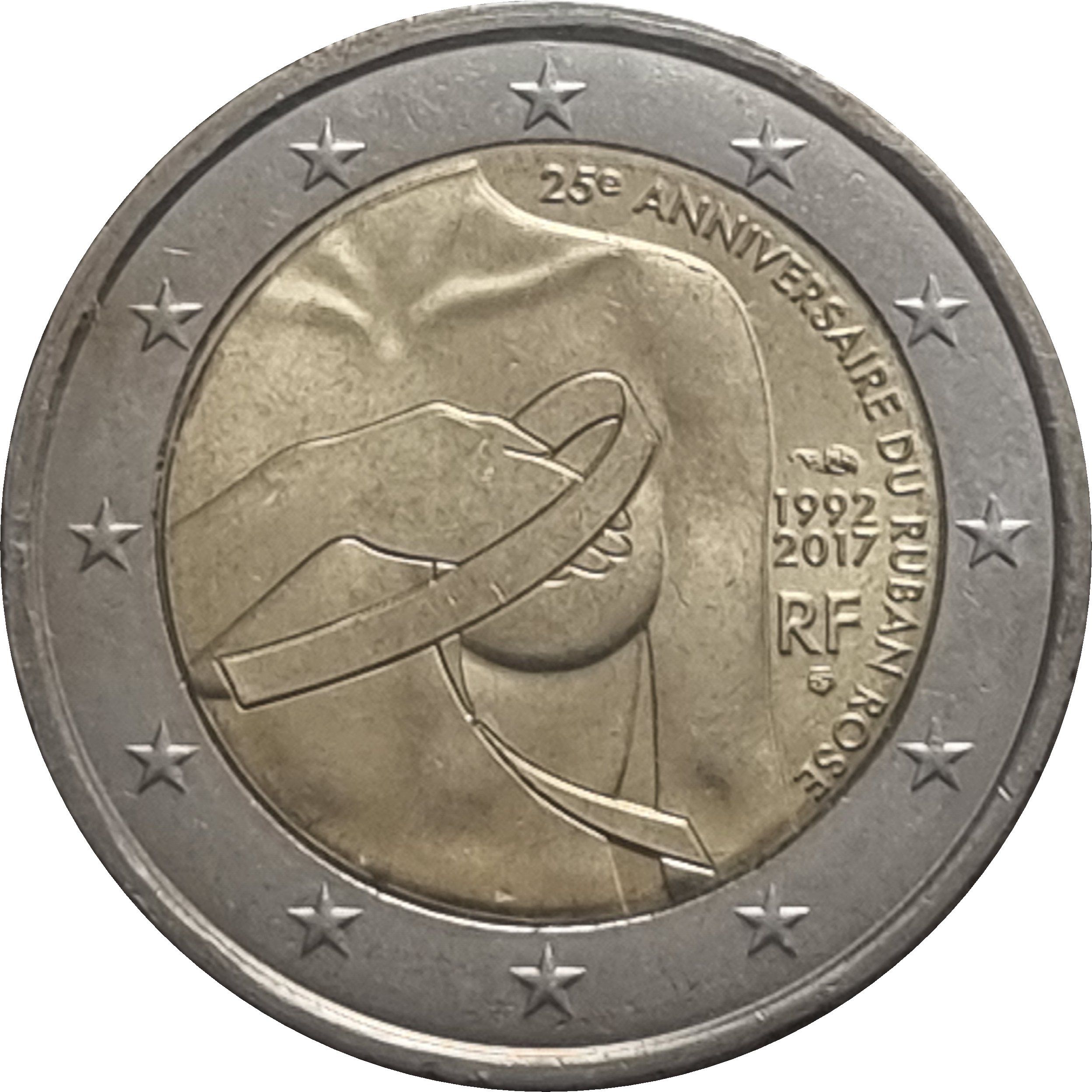France 2 euro 2017 — 25th anniversary of the pink ribbon, symbol of the fight against breast cancer