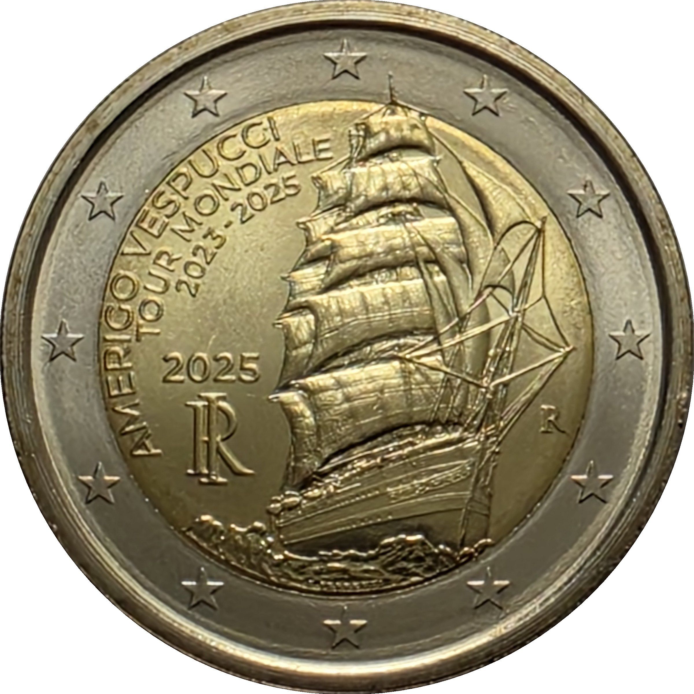 Italy 2 euro 2025 — Voyage of the Amerigo Vespucci Ship