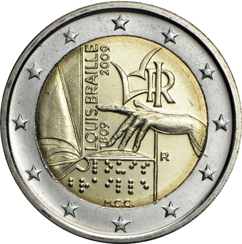 Italy 2 euro 2009 — 200th Anniversary of the birth of Louis Braille