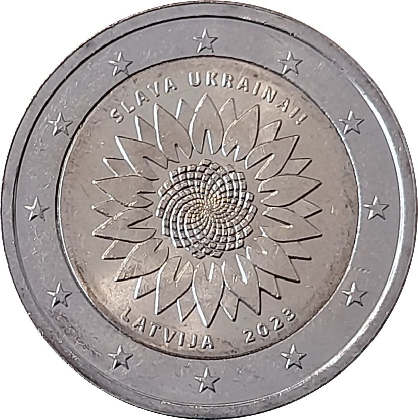 Latvia 2 euro 2023 — Ukrainian sunflower – a symbol of peace and freedom