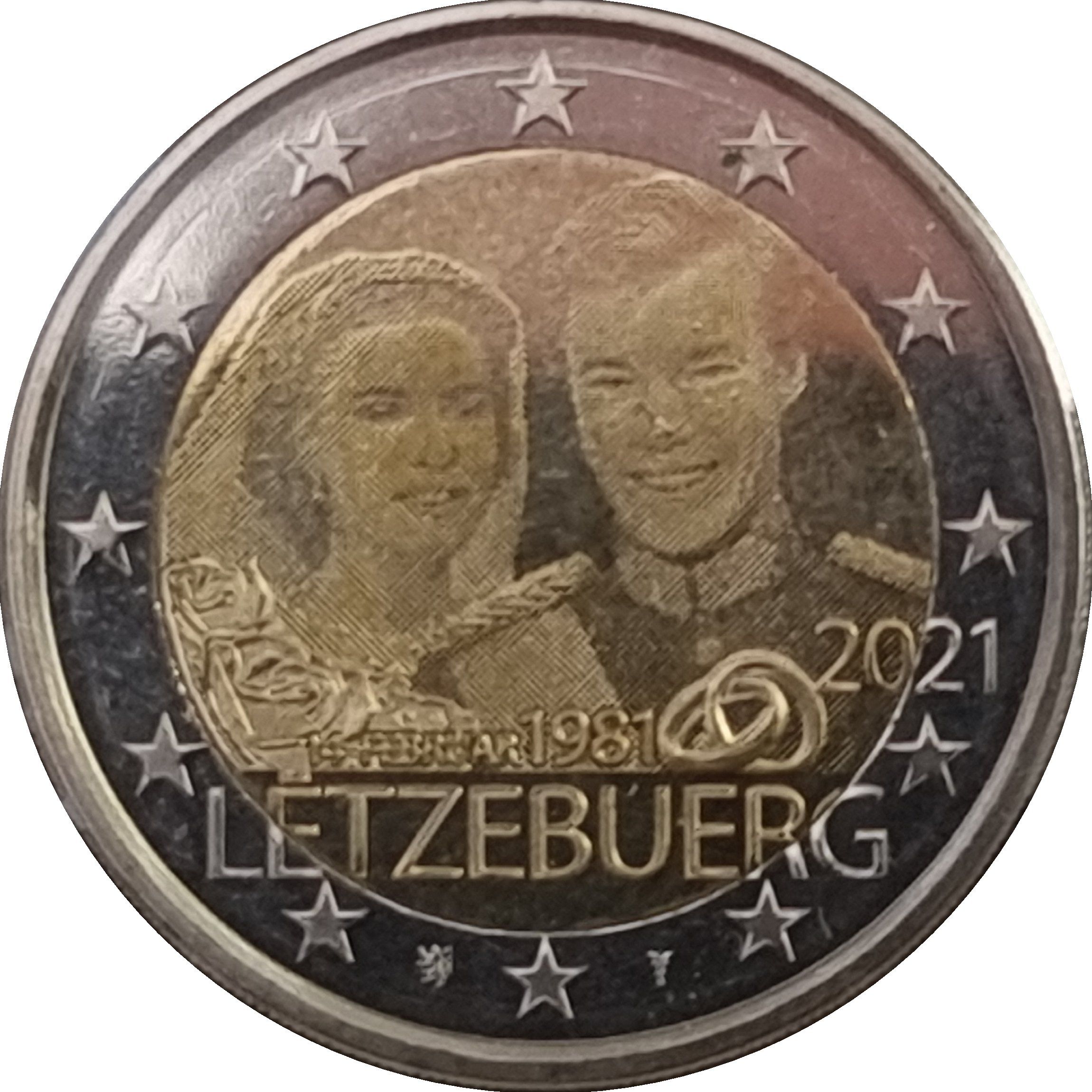 Luxembourg 2 euro 2021 — The 40th anniversary of the marriage of Grand Duke Henri (hologram version)