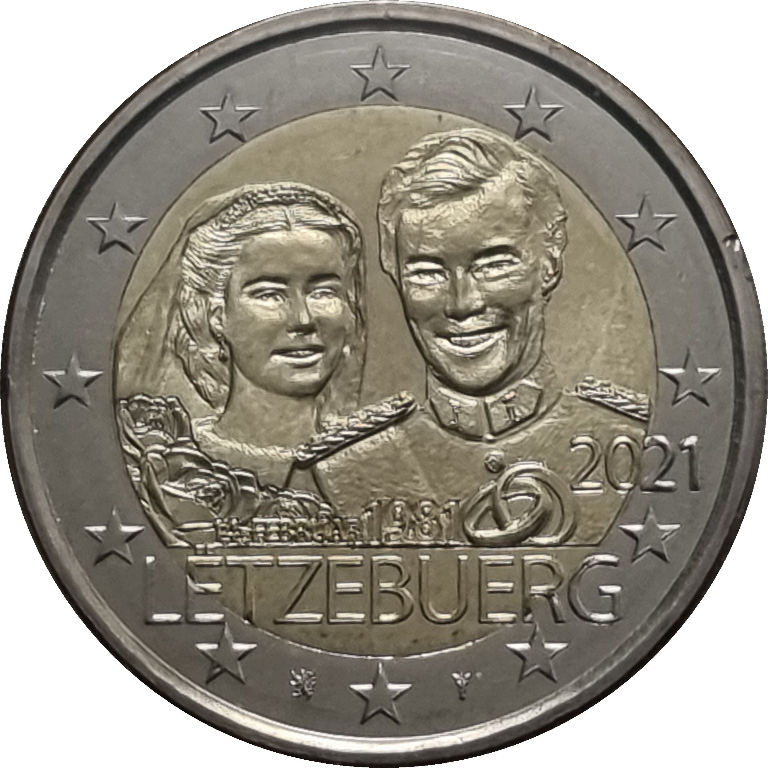 Luxembourg 2 euro 2021 — The 40th anniversary of the marriage of Grand Duke Henri (classic version)