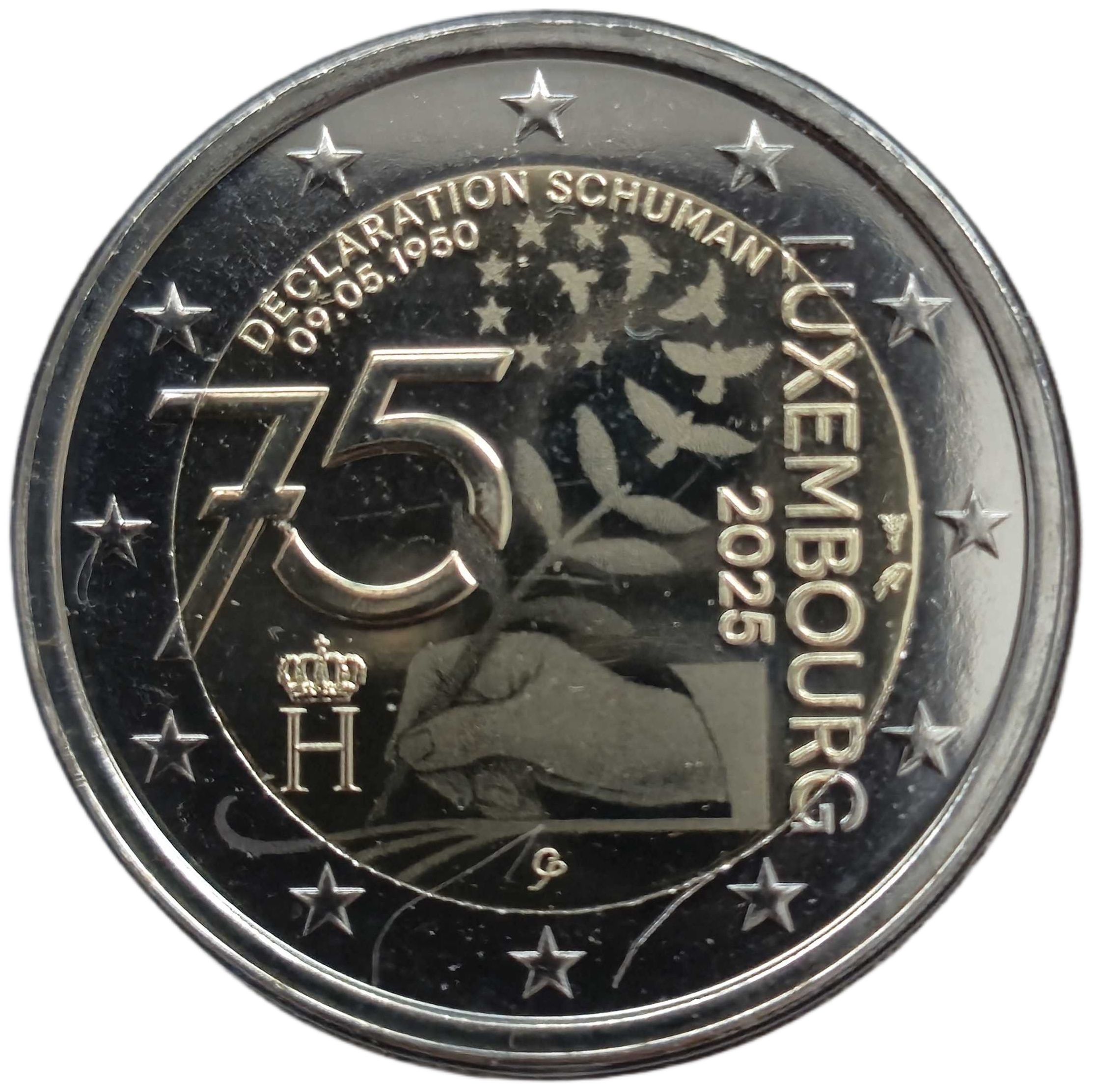 Luxembourg 2 euro 2025 — 75th Anniversary of the Schuman Declaration (hologram version)