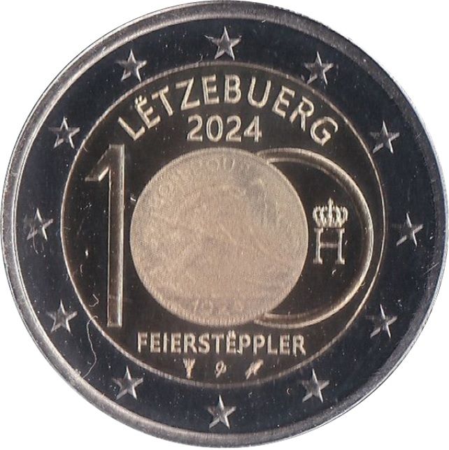 Luxembourg 2 euro 2024 — 100th Anniversary of the Introduction of the Franc Coins bearing of the image of the Feierstëppler (hologram version)