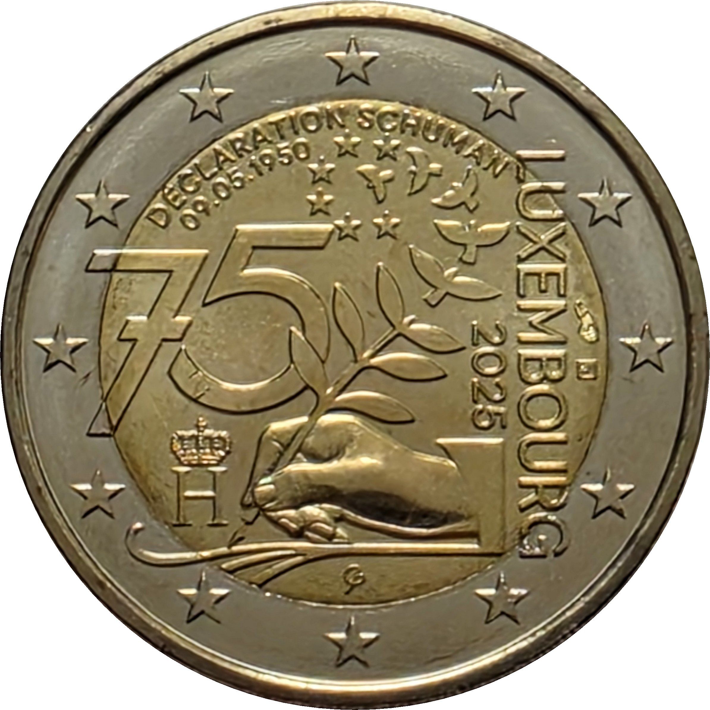 Luxembourg 2 euro 2025 — 75th Anniversary of the Schuman Declaration (classic version)