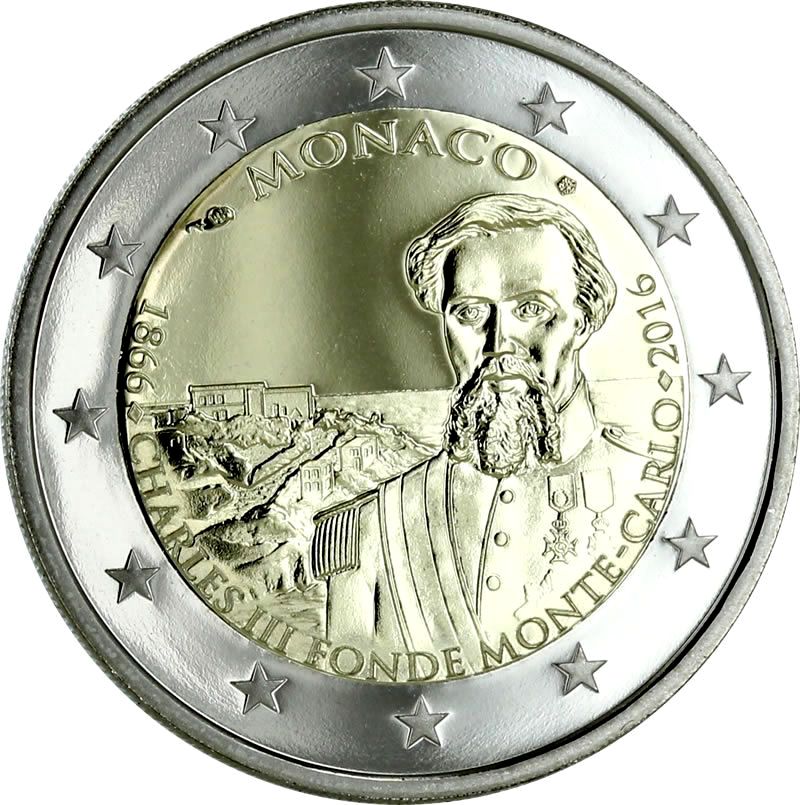 Monaco 2 euro 2016 — 150th Anniversary of Foundation of Monte Carlo by Charles III