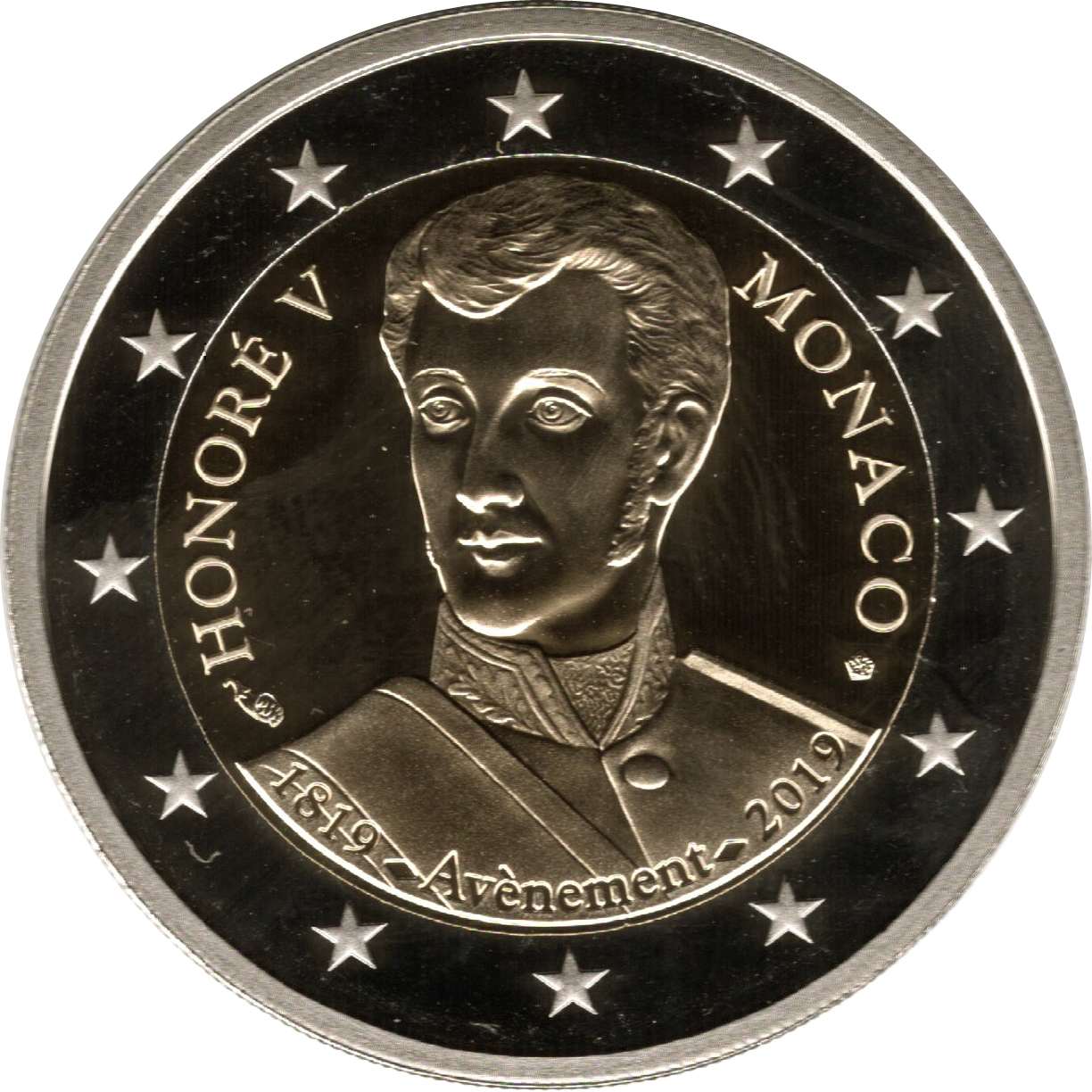 Monaco 2 euro 2019 — The 200th anniversary of the accession to the throne of Prince Honoré V