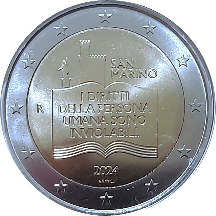 San Marino 2 euro 2024 — 50th Anniversary of the Declaration of Civil Rights and the Basic Principles of the Legal System