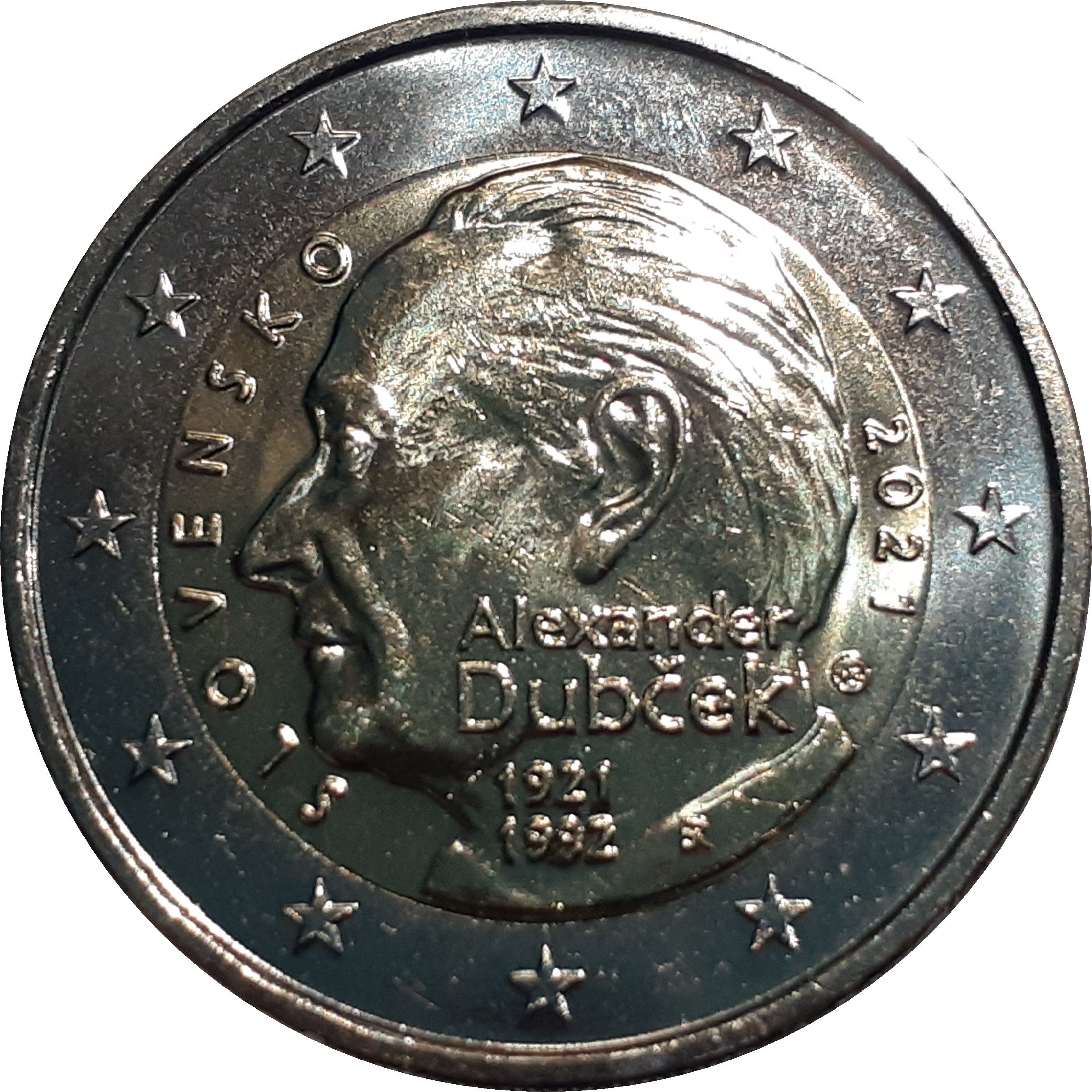 Slovakia 2 euro 2021 — 100th anniversary of the birth of Alexander Dubček